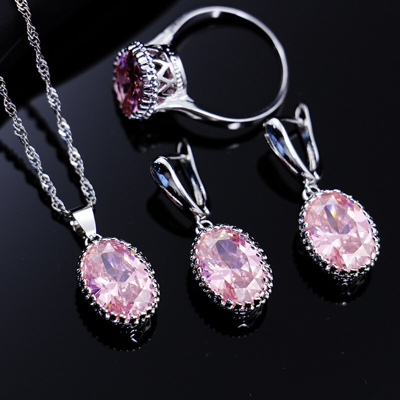 Silver 925 Oval Gemstone 11 Colors Jewelry Sets for Women