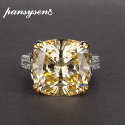 PANSYSEN Genuine 925 Sterling Silver 14*14mm Natural White/Yellow/Pink Citrine Gemstone Ring