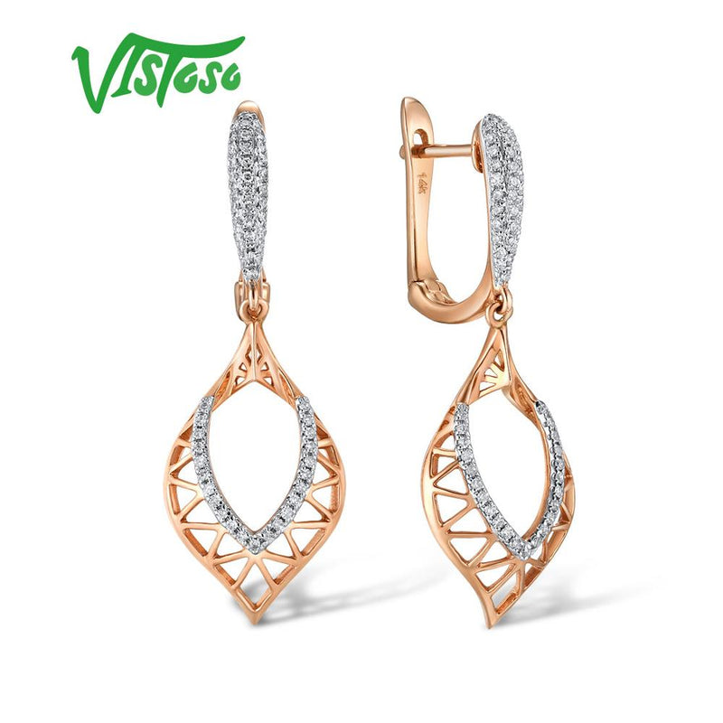 VISTOSO 14K 585 Rose Gold Elegant Sparkling Diamond Earrings
