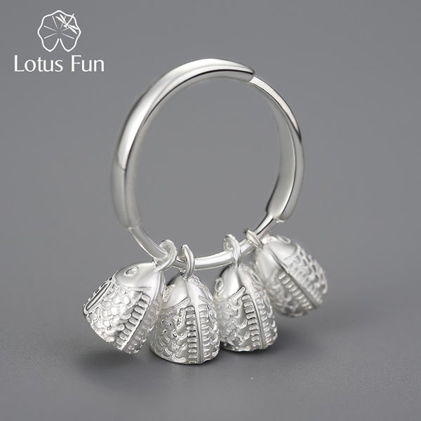 Sterling Silver Fish Bell Rings for Women