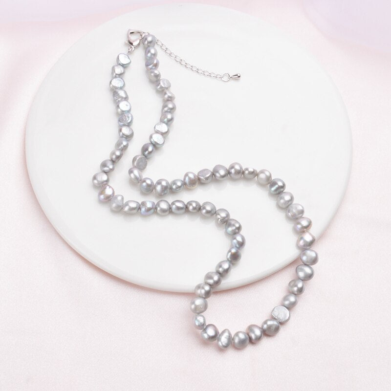 ASHIQI Natural Freshwater 7-8mm Pearl Necklace in Baroque Style