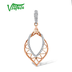 VISTOSO Authentic 14K 585 Rose Gold Sparkling Round Diamond Pendant