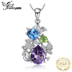 925 Sterling Silver Amethyst Blue Topaz Peridot Chrome Diopside Flower Pendant for Women