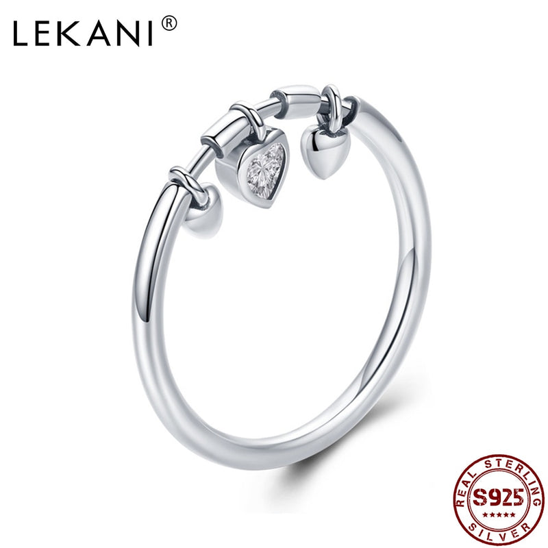 LEKANI 925 Sterling Silver Glittering Heart Cubic Zirconia Female Ring For Women Wedding Engagement Jewelry Fashion Gifts