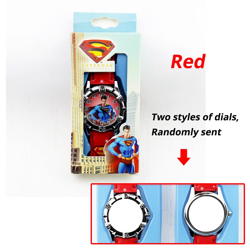 Childrens Cartoon Spiderman Batman Superman Leather Strap Quartz Watches