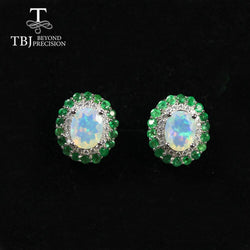 TBJ 925 Sterling Silver Natural Emerald Opal Clasp Earring