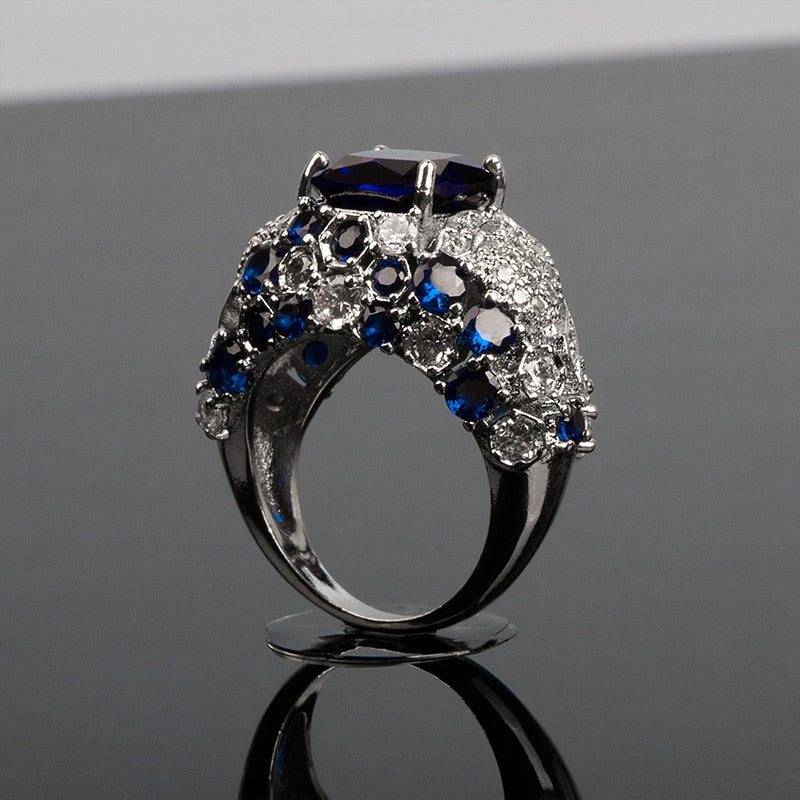 925 Sterling Silver Oval Blue Sapphire Ring for Women