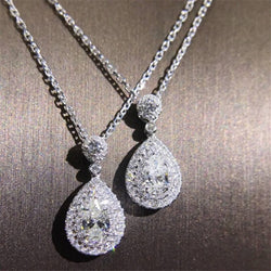 Sterling Silver Water Drop Diamond Pendant Necklace for Women