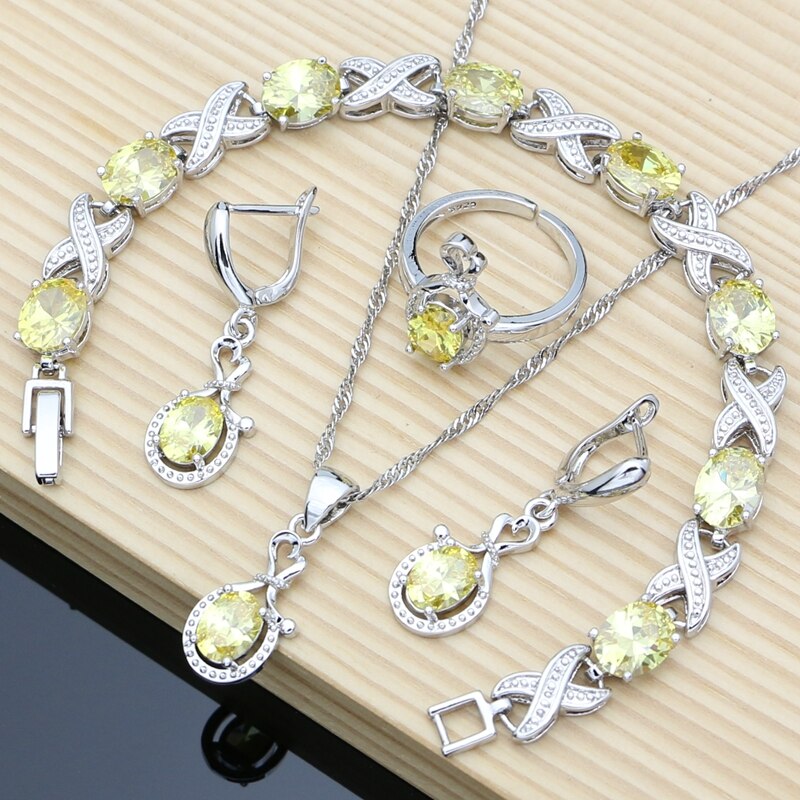 Sterling Silver Olive Green Topaz Earrings, Bracelet & Necklace Set for Women