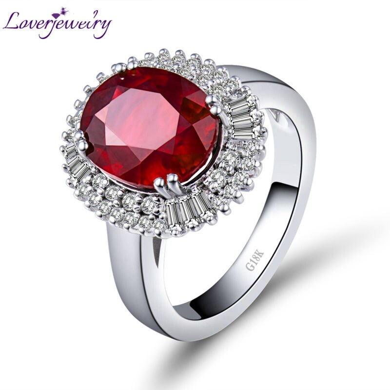 18K White Gold Natural Diamond Red Ruby Ring