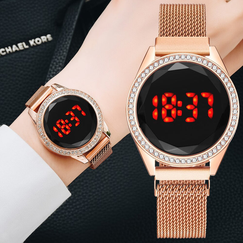 Luxury Digital Magnetic Diamond LED Ladies Quartz Watch
