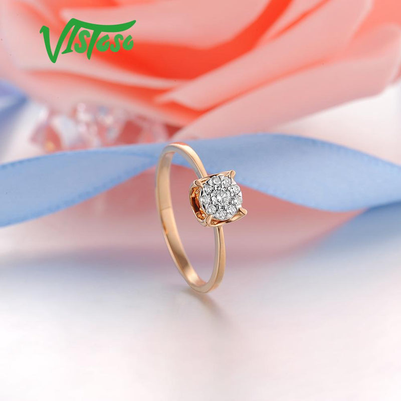 VISTOSO Pure 14K 585 Rose Gold Sparkling Diamond Delicate Round Cirle Ring