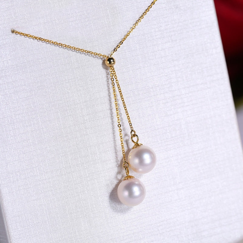 18K Gold AKOYA Seawater Pearl Pendant, Adjustable Chain For Women