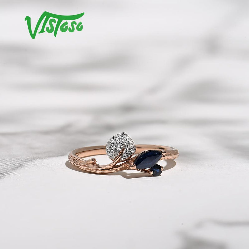 14K Rose Gold Blue Sapphire Diamond Ring for Women