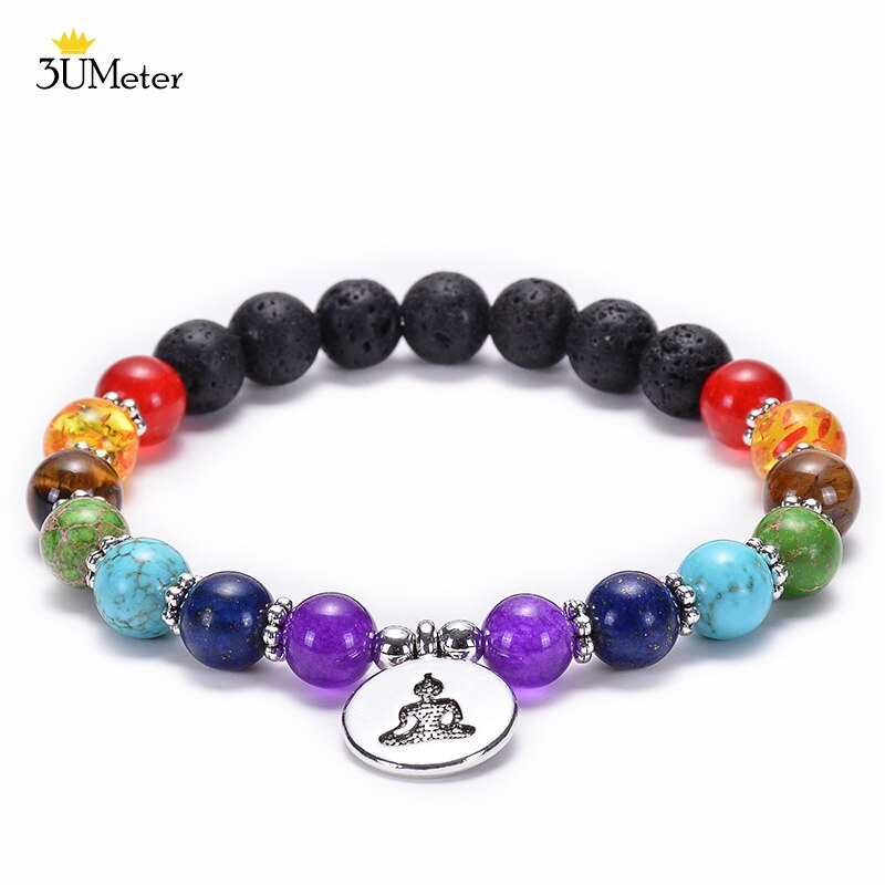 Natural Stone 7 Chakra Tiger Eye Beads Bracelet for Men Women