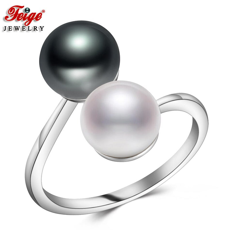 Natural Two Colors 8-9MM Cultured Freshwater Pearl Ring
