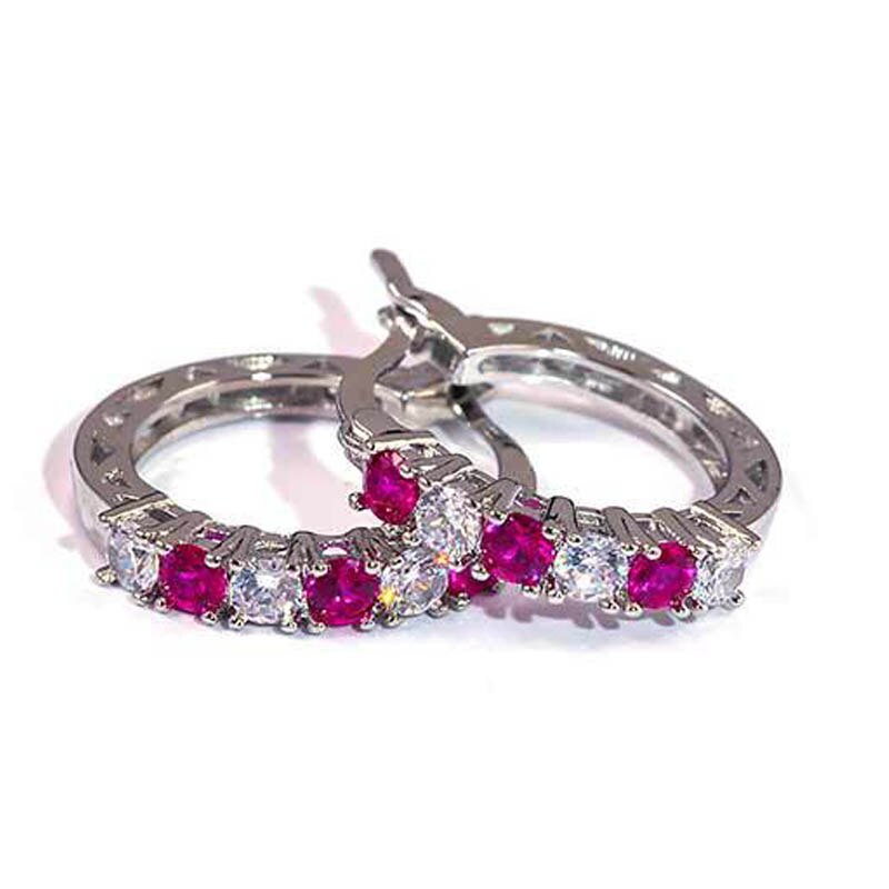 Cellacity Delicate 925 Sterling Silver Oval shaped Ruby Round Earrings