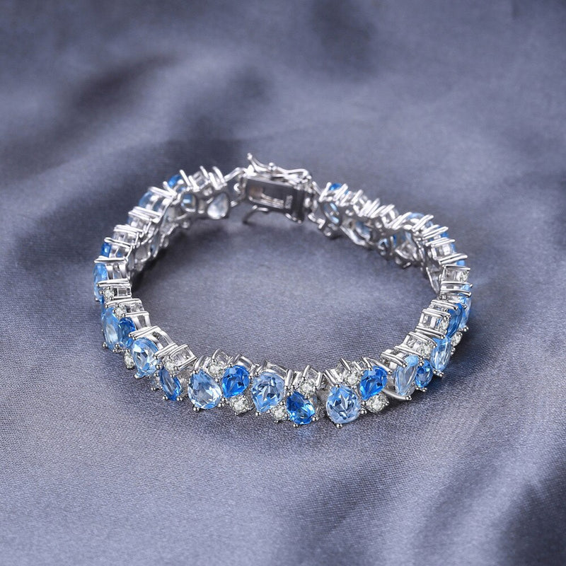 JewelryPalace LUXURY 23ct Natural Sky Swiss Blue Topaz 925 Sterling Silver Tennis Bracelets for Women Unique Gemstone Jewelry