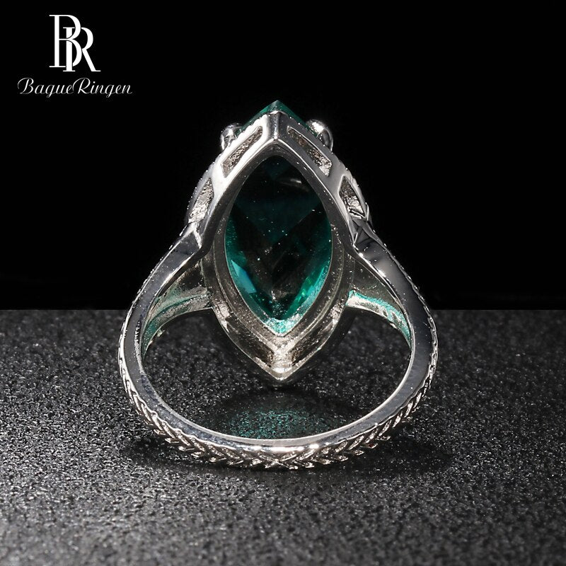 Bague Ringen 925 Sterling Silver Delicate Green Emerald Olive Shape Ring