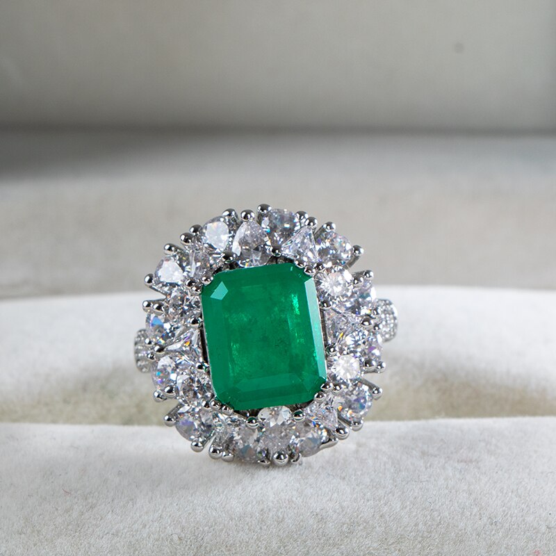 925 Sterling Silver Big Ring Square Emerald Tourmaline for Women