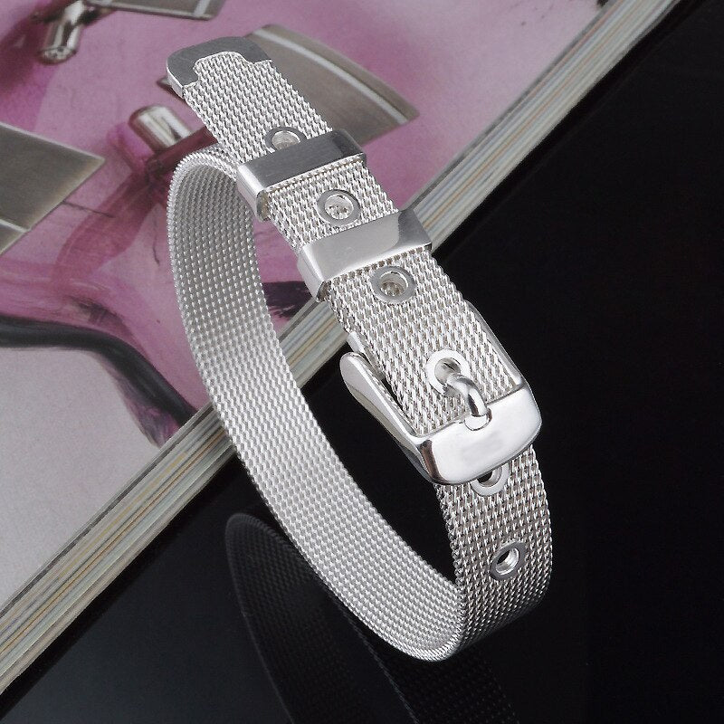 925 Silver 2pcs Net Strap Bracelet&Bangle Jewelry Sets For Women Men Fashion Silver Jewelry