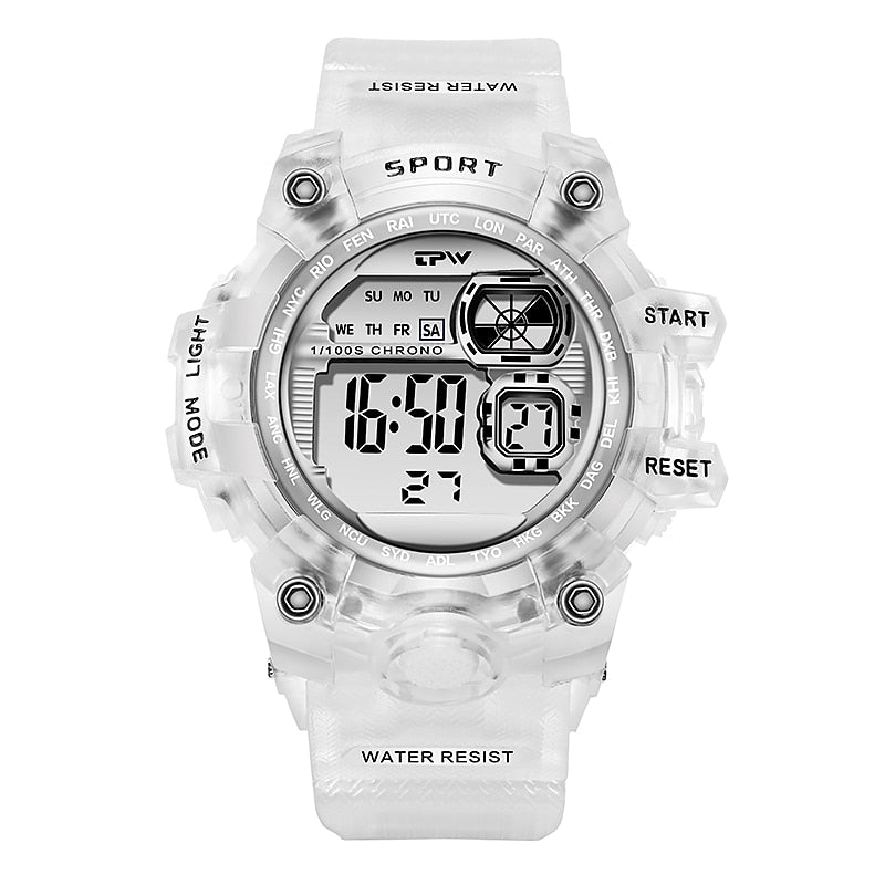Transparent Jelly Color LED Digital Watch with Chrono and Alarm for Women