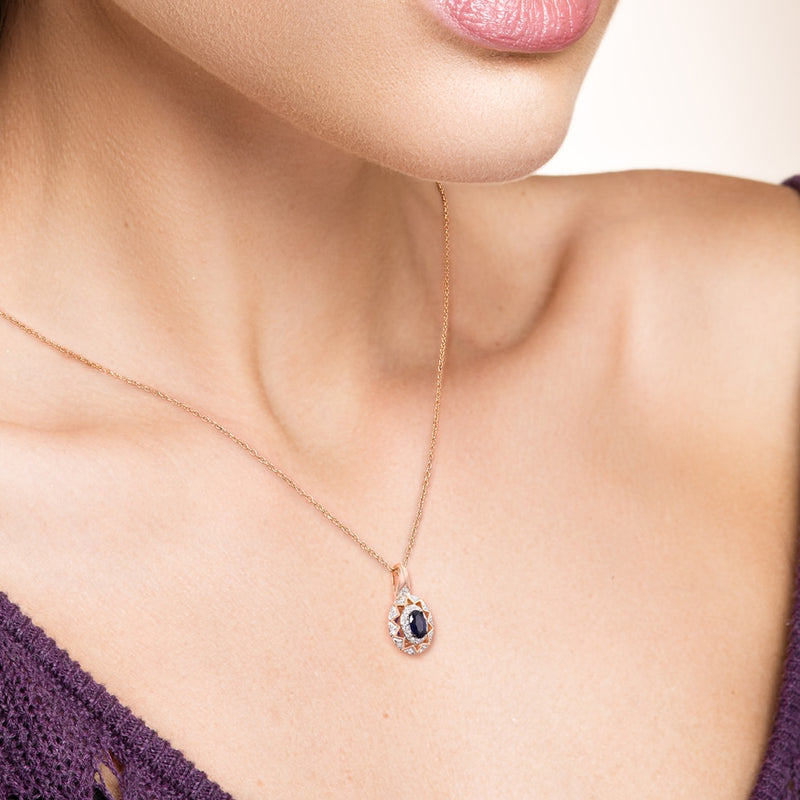 14K Rose Gold Diamond and Sapphire Pendant for Women