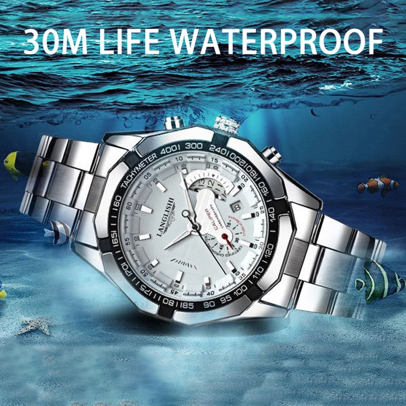 LANGLISHI 2020 New Watches Men Luxury Brand Chronograph Male Sport Watches Waterproof Stainless Steel Quartz Men Watch