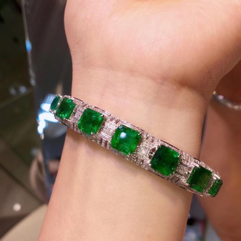 BLACK ANGEL New Simulation Natural Emerald Bracelet For Women 18k Platinum Plated Luxury Diamond Ladys Jewelry Christmas Gifts