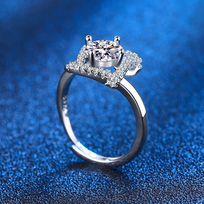 925 Silver Zircon Adjustable Finger Ring for Women