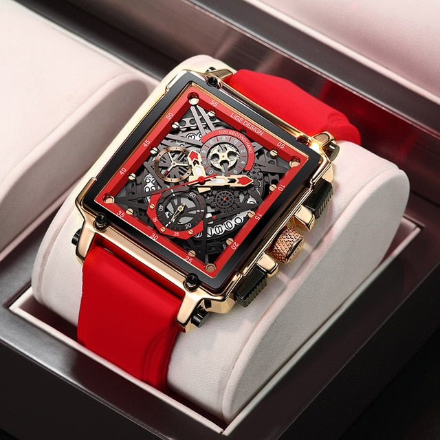 Stainless Steel Quartz Square Date Watch for Men