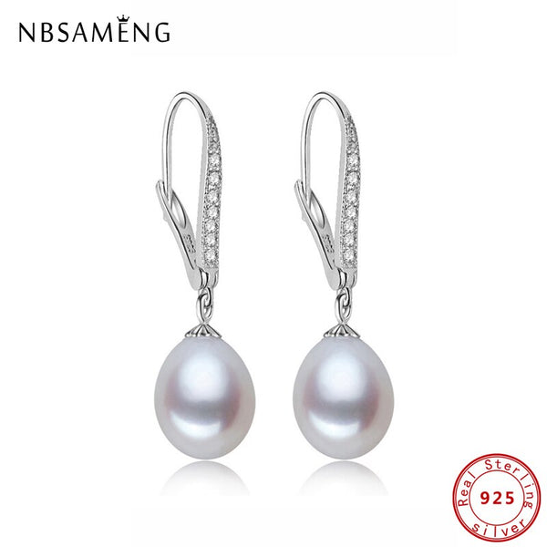 925 Sterling Silver Natural Freshwater Pearls Crystal Fashion Earrings