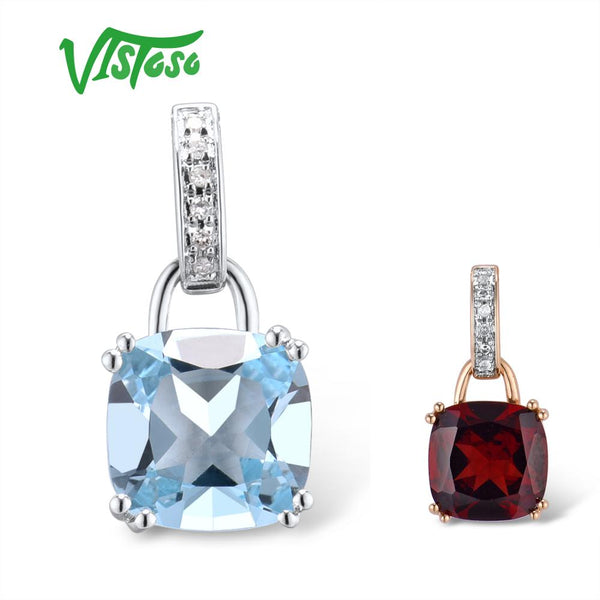 14K White Gold Sky Blue Topaz and Diamond Pendant for Women