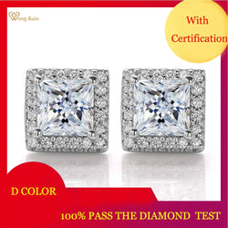 Wong Rain 925 Sterling Silver VVS1 D Color 0.5 CT Princess Cut Real Moissanite Gemstone Ear Studs Earrings Fine Jewelry With GRA