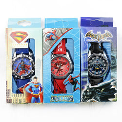 Childrens Cartoon Spiderman Batman Superman Leather Strap Quartz Watches