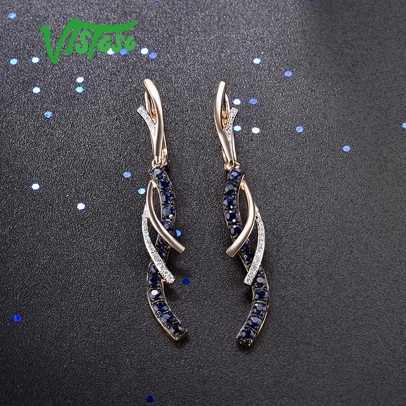 14K Rose Gold Blue Sapphire Earrings