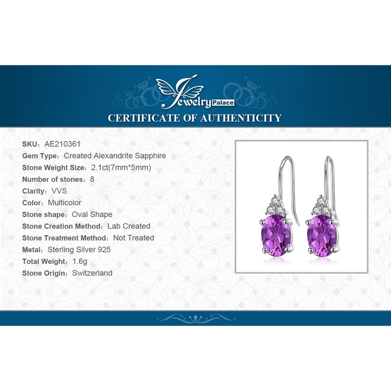 925 Sterling Silver Oval Purple Created Alexandrite Sapphires Clip-On Drop Earrings for Women