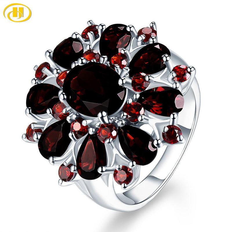Silver Garnet Ring 925 Jewelry Gemstone 7.54ct Natural Black Garnet Rings for Womens Fine Jewelry Classic Design Christmas Gift