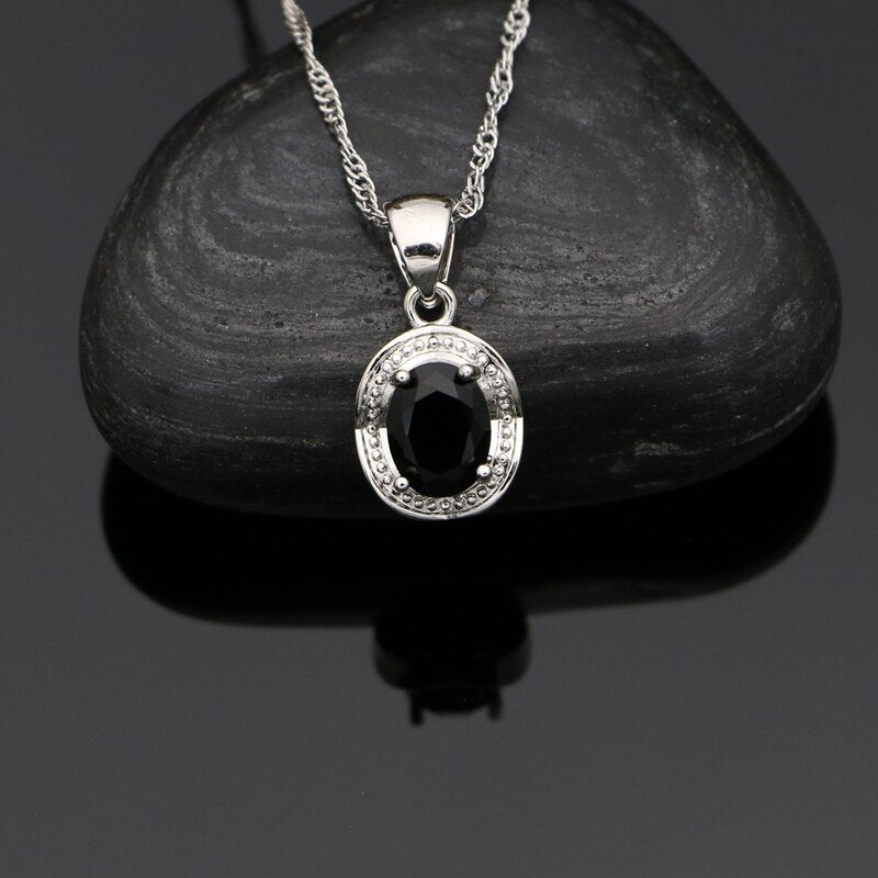 Sterling Silver Black Stone Jewelry Set for Women