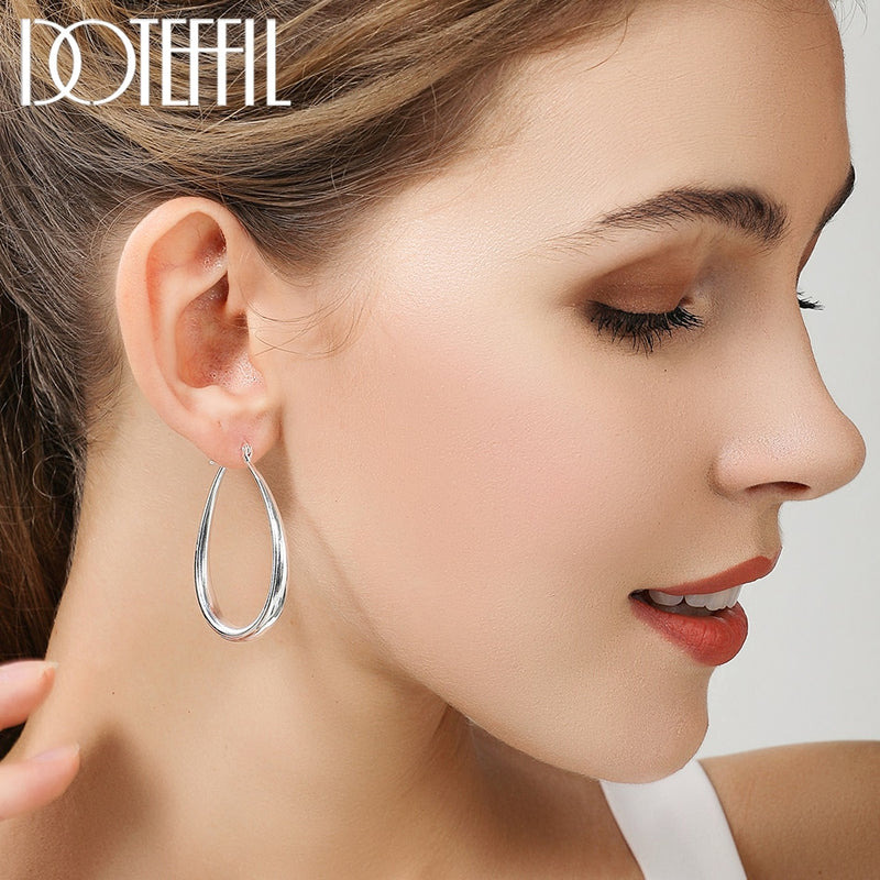 DOTEFFIL High Quality 925 Sterling Silver Smooth 41mm Hoop Earrings