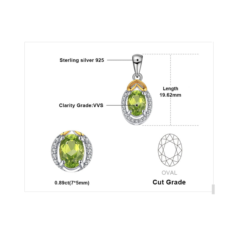 925 Sterling Silver Oval Green Peridot Pendant for Women