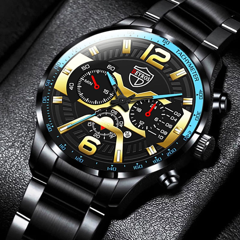 Stainless Steel Analog Quartz Calendar Date Watch for Men