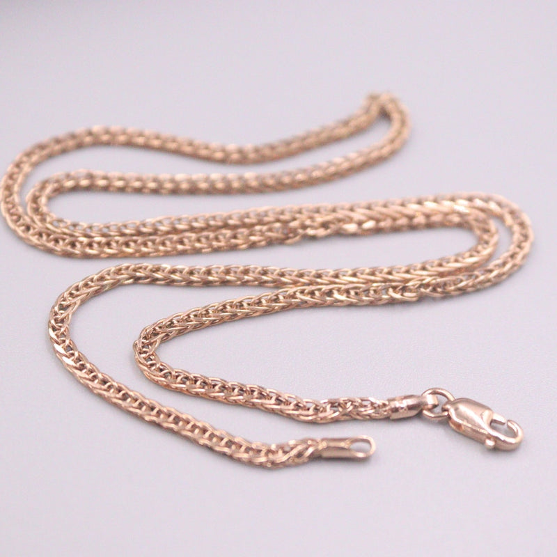 Au750 Real 18K Rose Gold Chain Neckalce For Women Female 1.8mmW Hollow Wheat Chain Choker Gold Necklace 16L 18K Gold Jewelry