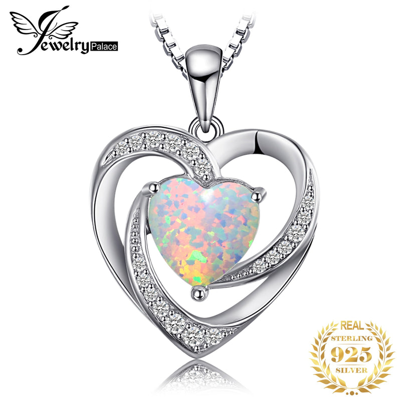 Sterling Silver Created Opal Heart Pendant Necklace for Women