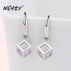 NEHZY 925 sterling silver earrings jewelry high quality new retro simple hollow square super flash Zircon earrings hot sale