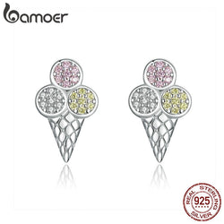 BAMOER 925 Sterling Silver Colorful CZ Ice Cream Ball Stud Earrings