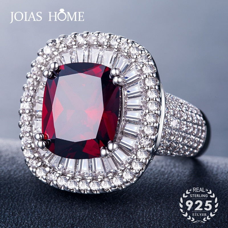 925 Sterling Silver Round Ruby Zircon Ring for Women