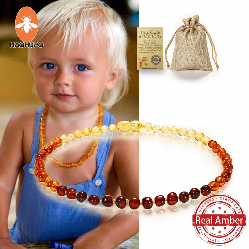 HAOHUPO Classic Natural Amber Children Necklace in 14 Colors