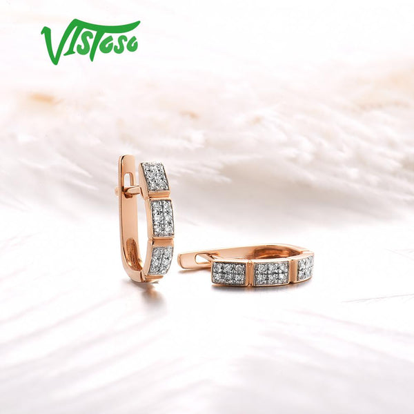 14K Rose Gold Diamond Sparkling Earrings for Women