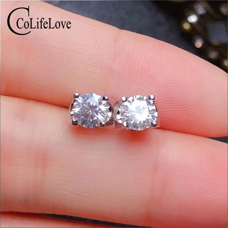 CoLife Jewelry 925 Sterling Silver Real Moissanite Stud Earrings